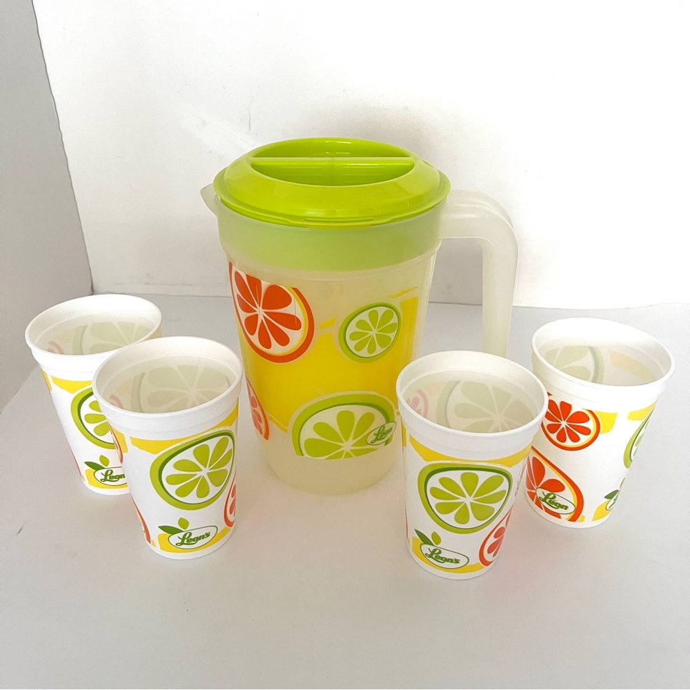 Brand New Plastic Water Pitcher With Matching Cups